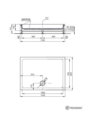 POLY TUŠ KADA PLUTON 110x80KPL